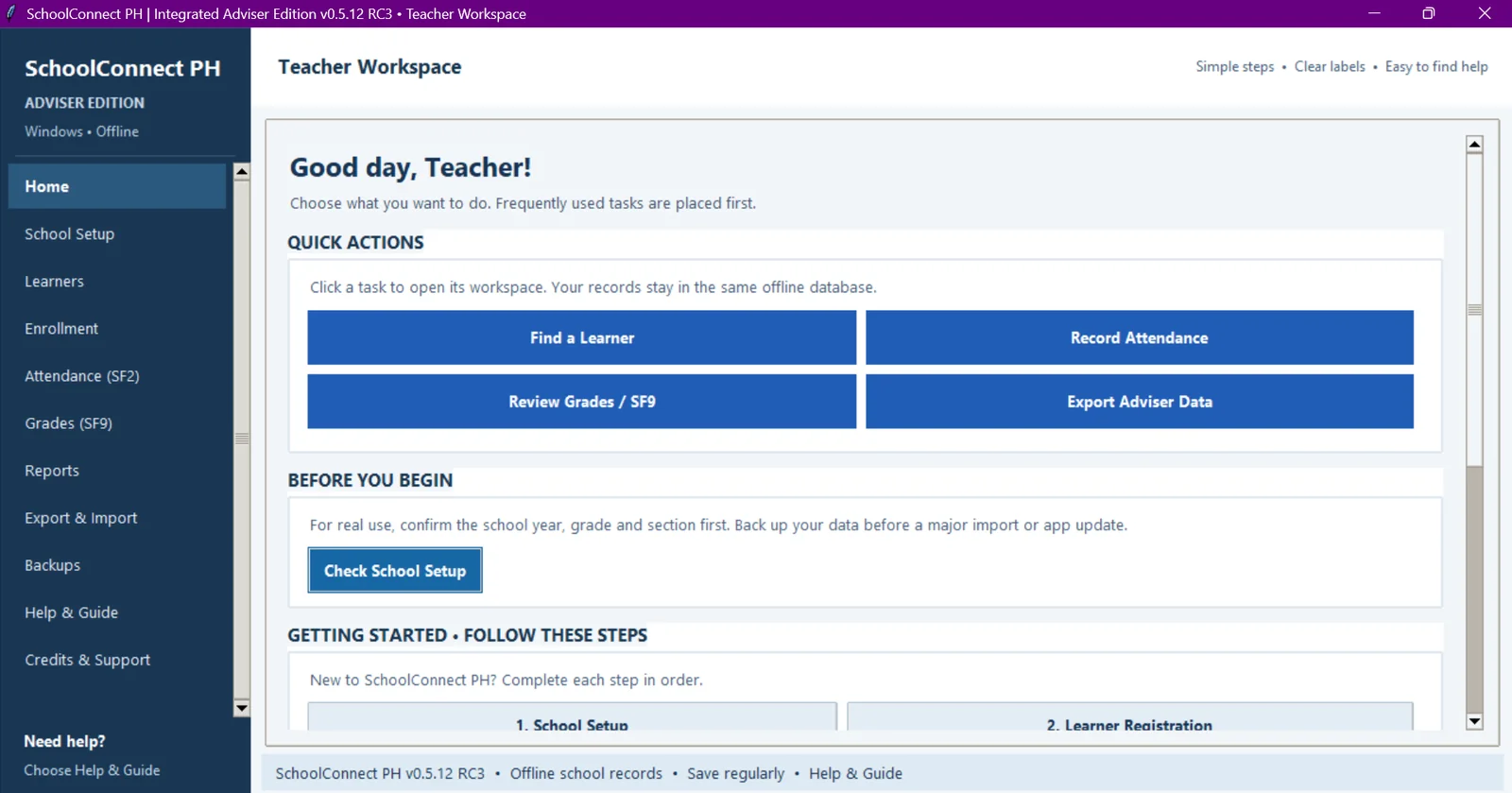 Actual interface of SchoolConnect PH, showing its main working screen